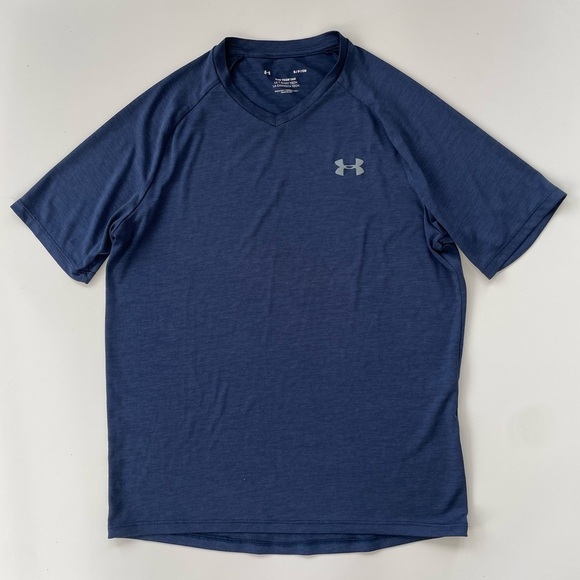 Under Armor Men's Blue The Tech Tee V neck Short Sleeve Work out Size Small - Picture 2 of 9